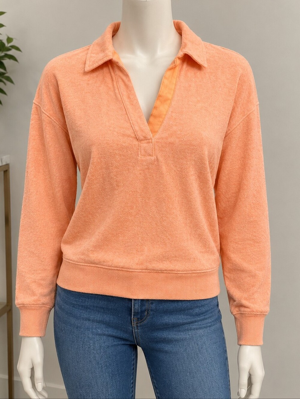 Aerie Peach Terry Collared Pullover Oversize